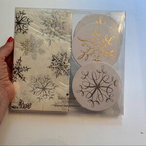KATE SPADE NAPKINS COASTERS SET NEW SNOWFLAKES HOME HOLIDAY
